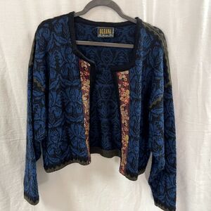 Oleana Norwegian Story Sweater Traditional Square Collar Floral Wool No Size Tag